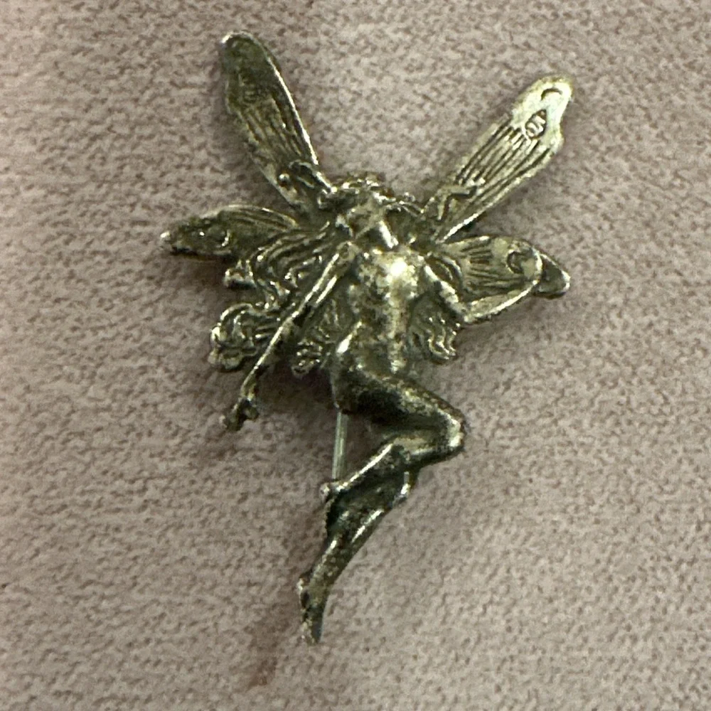 Vintage Art Nouveau Sterling Silver Nymph Fairy Pin Brooch